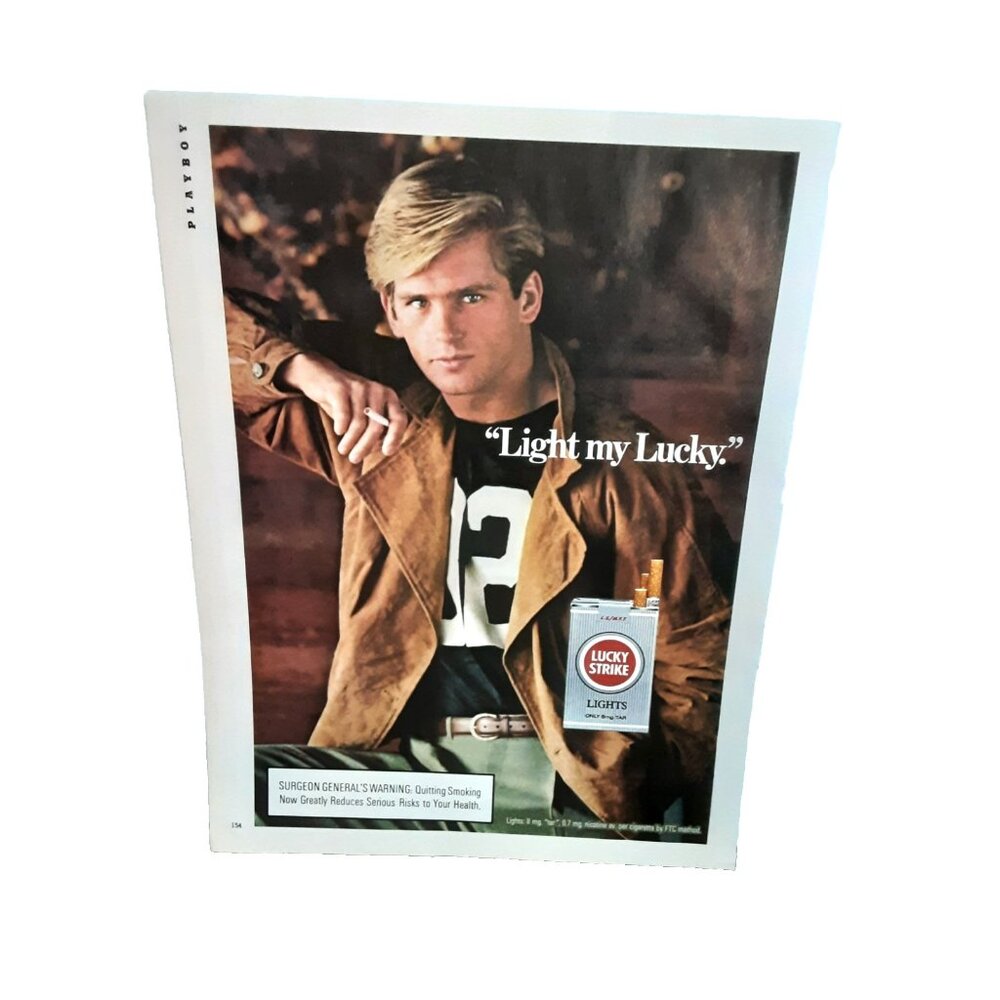 Vintage 1986 Lucky Strike Cigarette Print Ad Cool Guy Jacket Retro Poster